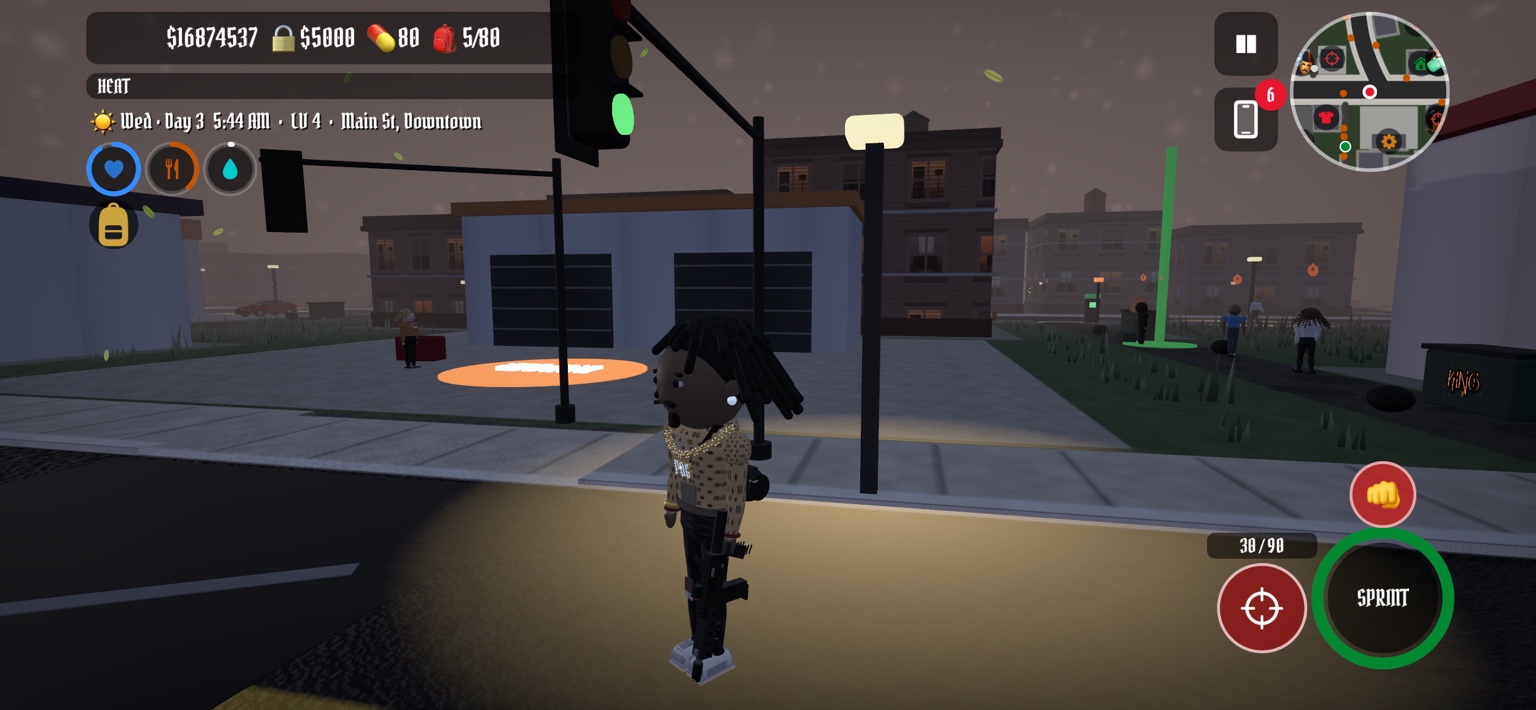 DaleBlock gameplay with player, city street and game HUD