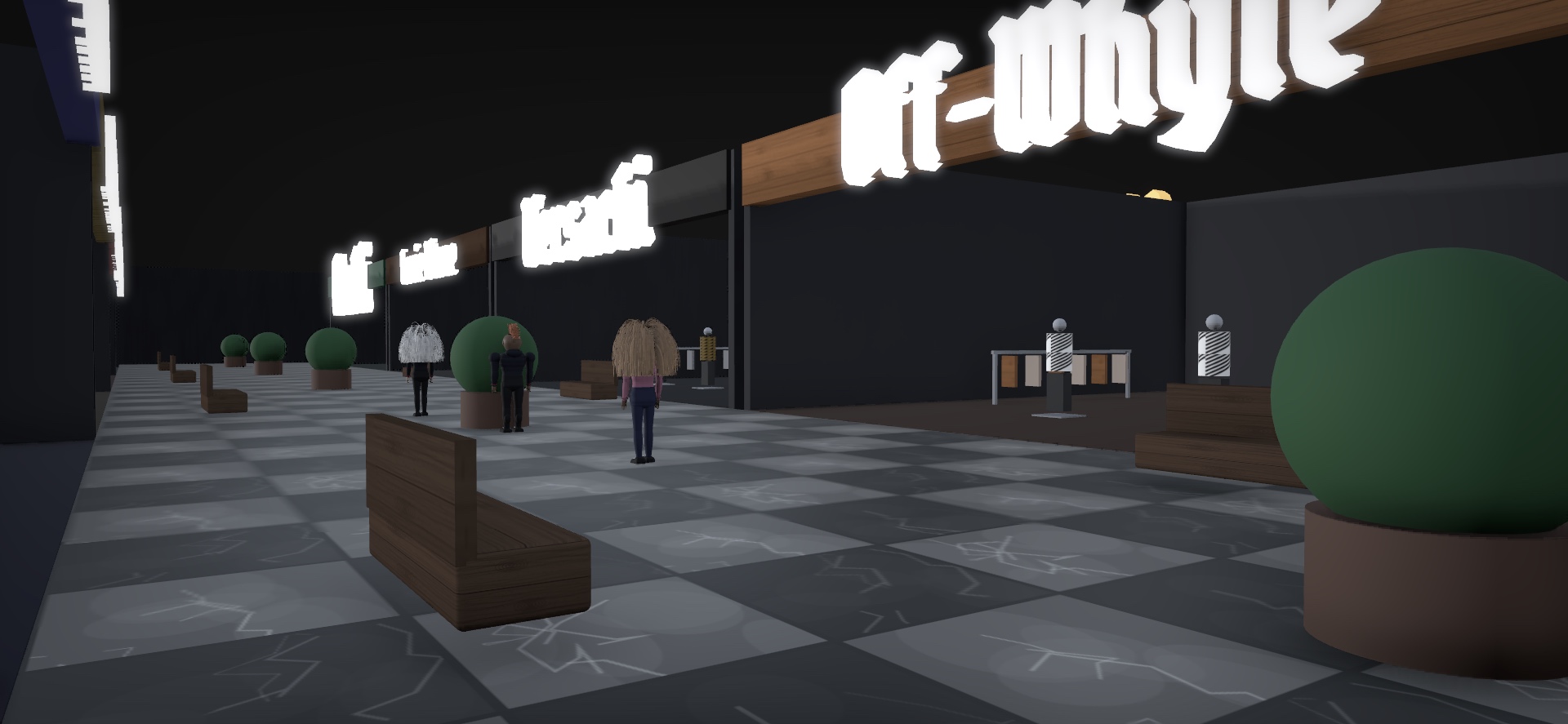 Interior mall walkway with shops