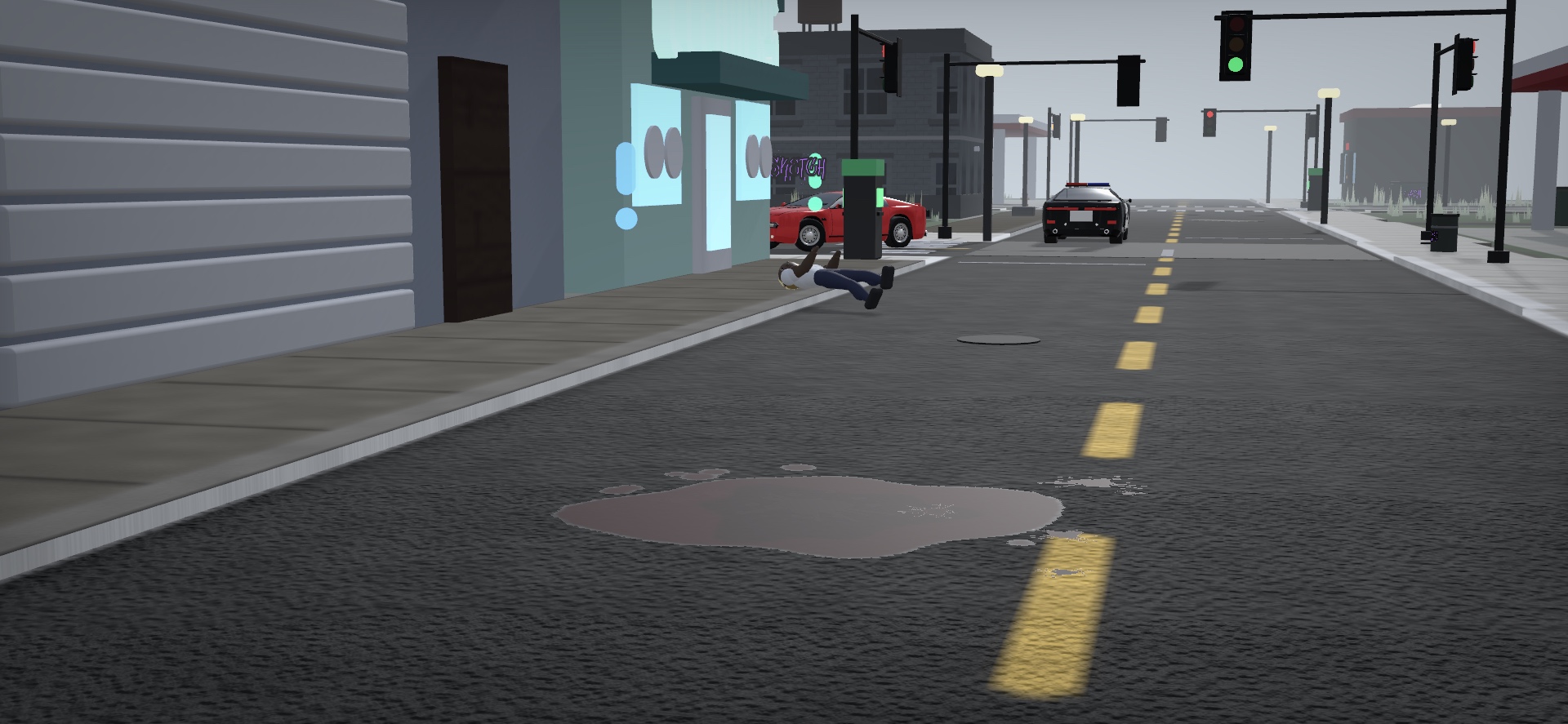 DaleBlock street scene with police vehicle